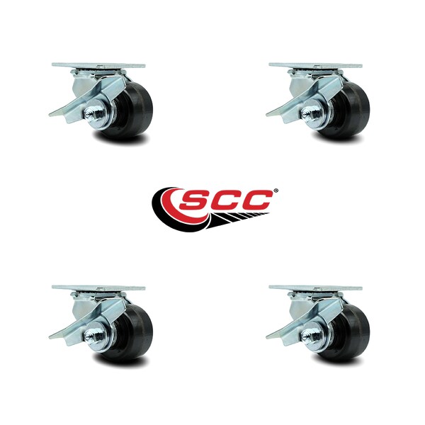 Service Caster 3.25 Inch Phenolic Swivel Caster Set with Ball Bearings and Brakes SCC SCC-30CS3420-PHB-SLB-4 - main